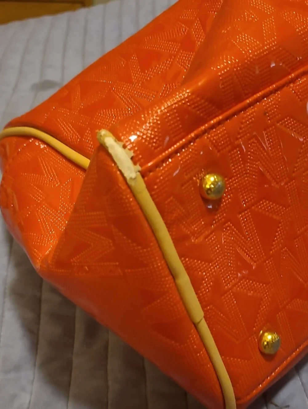 Rehab Bag Michael Kors Orange/redish Patent Satchel with Yellow Trim and Gold